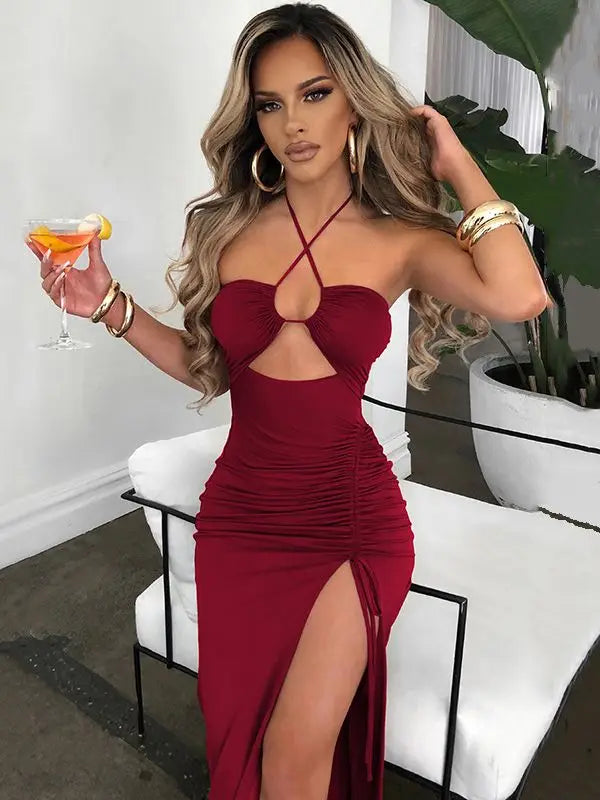 Summer Hot Sleeveless Cut Out Club Party Vestido Midi Dress