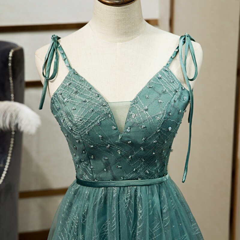Kissnovaa - Long Straps Spaghetti Tulle Evening Gown Prom Dresses