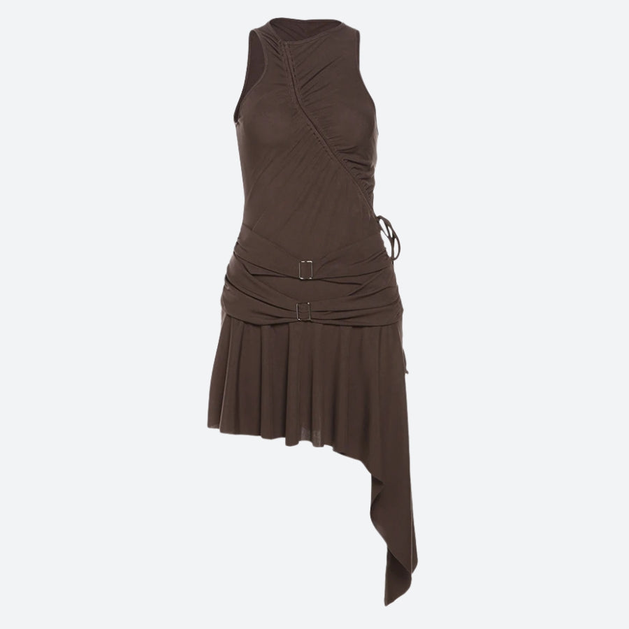 Ruched Cyberpunk Asymmetric Mini Dress