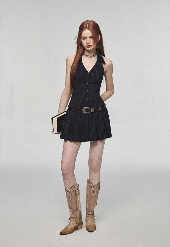 Academia Dark Halter Mini Dress
