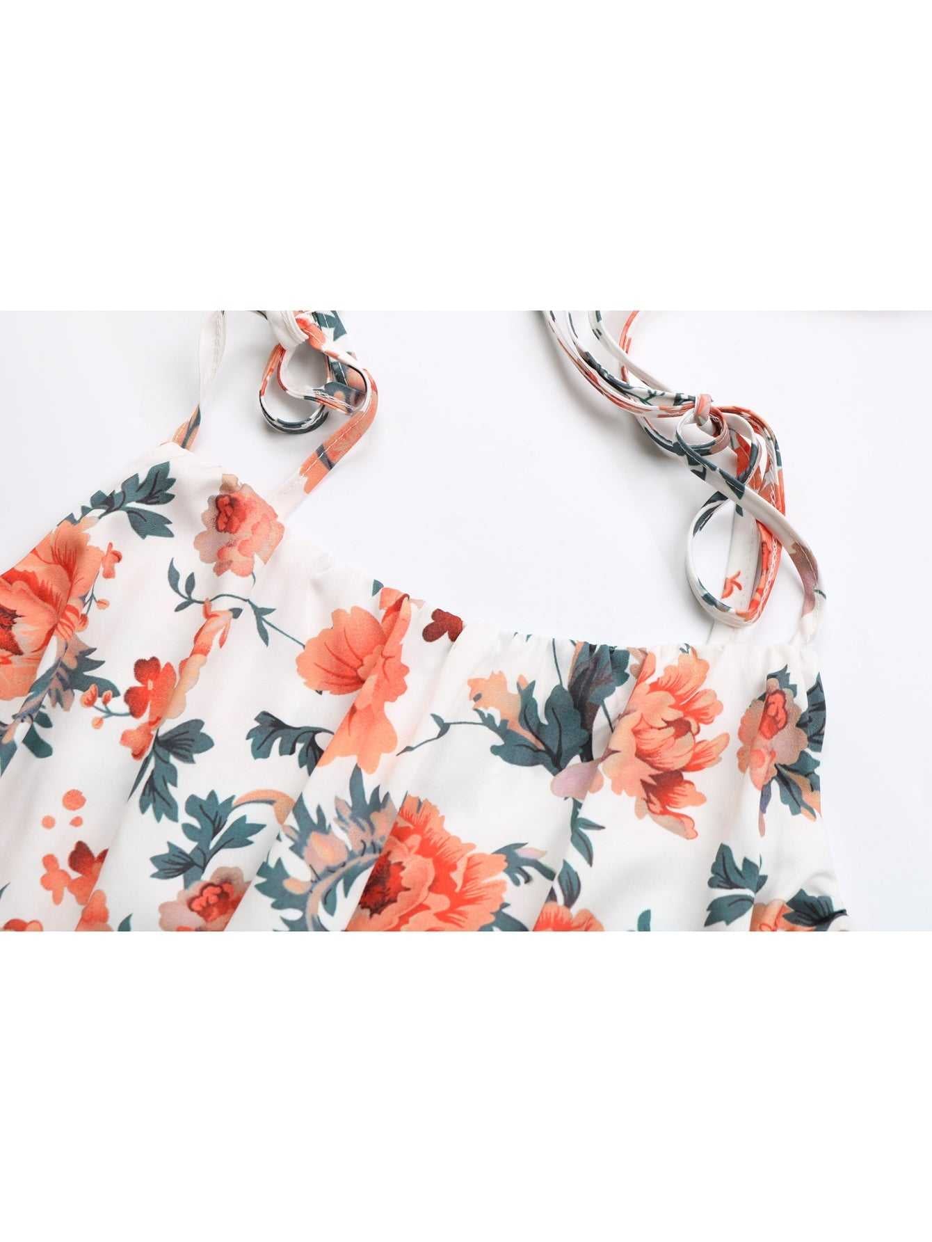 Ditsy Botanical Knot Shoulder Ruffle Hem Dress