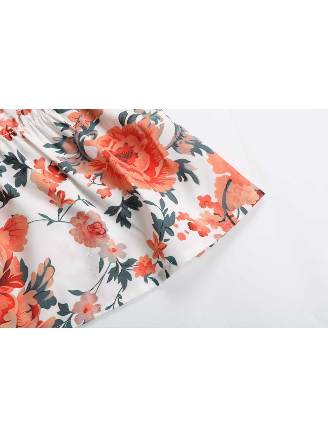 Ditsy Botanical Knot Shoulder Ruffle Hem Dress