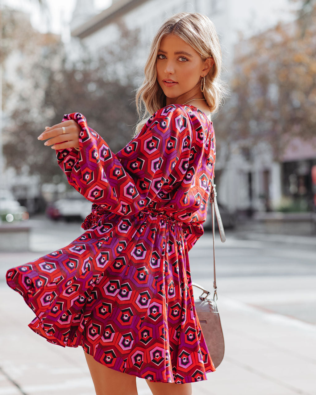 Cotton Dorsey Printed Rope Tie Ruffle Dress