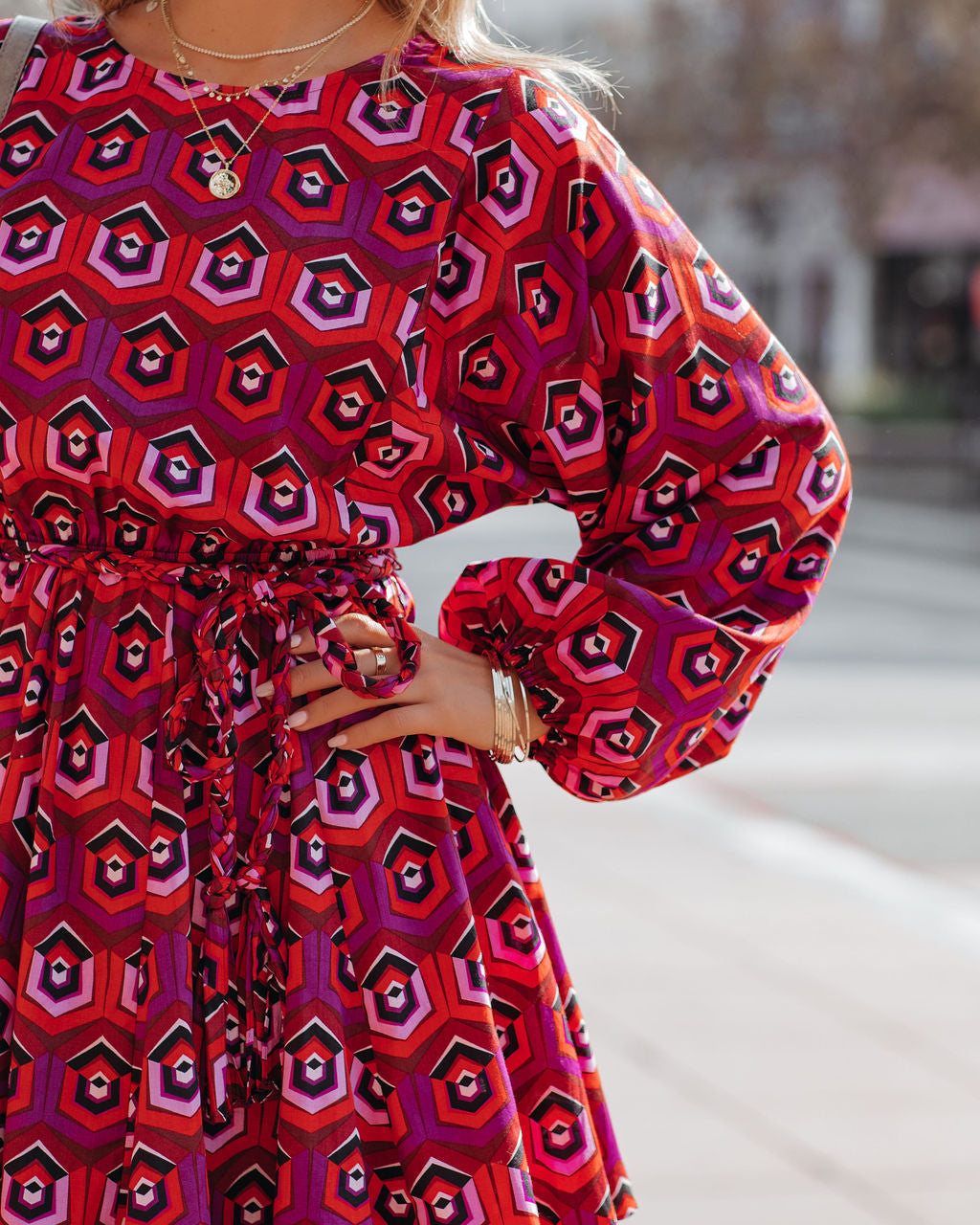 Cotton Dorsey Printed Rope Tie Ruffle Dress