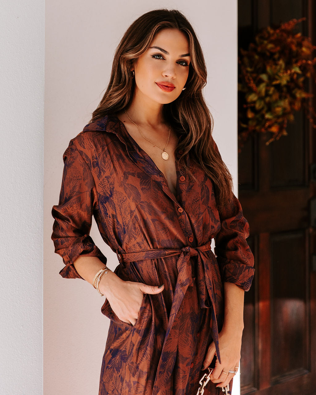 Pocketed Halina Button Down Midi Dress