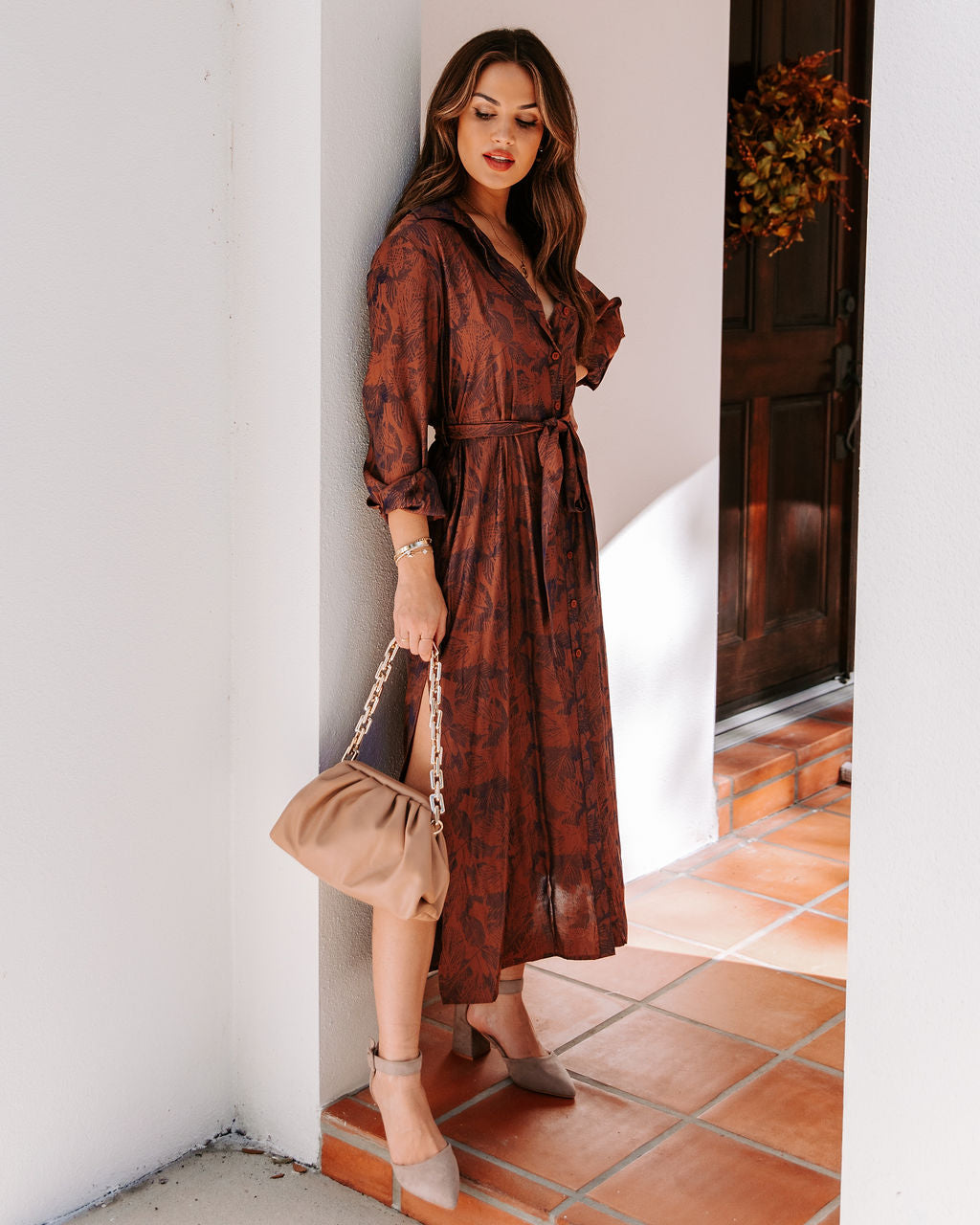 Pocketed Halina Button Down Midi Dress
