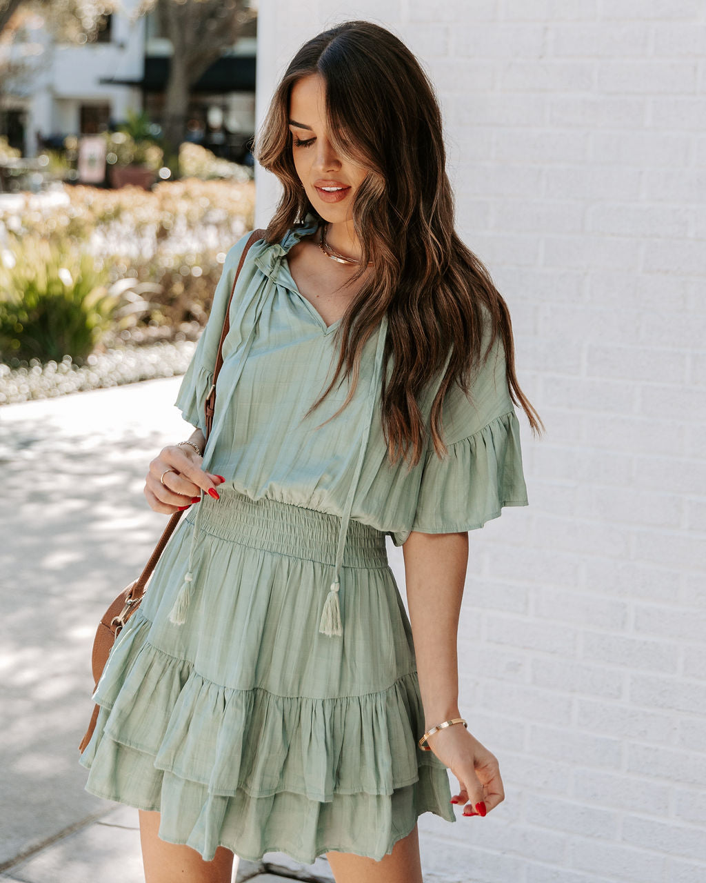 It Slow Down Smocked Tassel Dress Sage