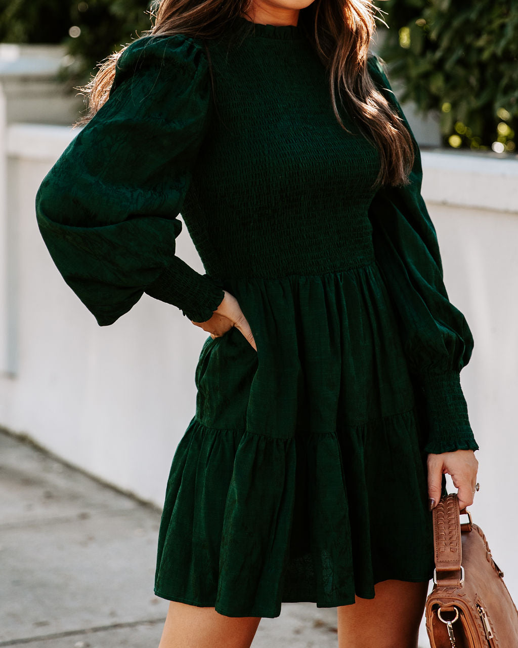 Long Pullover Sleeve Crew Neck Mini Dress