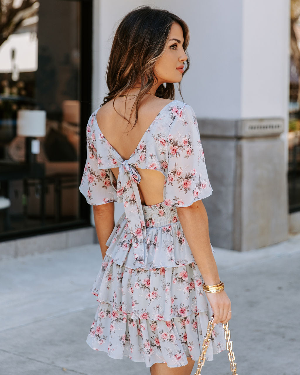 Brianna Bloom Ruffle Tiered Dress Light Blue