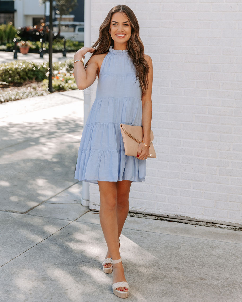 Pocketed Brenley Tiered Babydoll Dress Baby Blue
