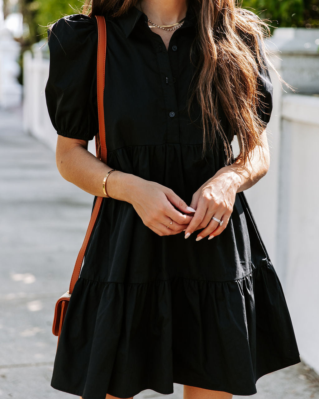 Cotton Aliza Button Down Babydoll Dress Black