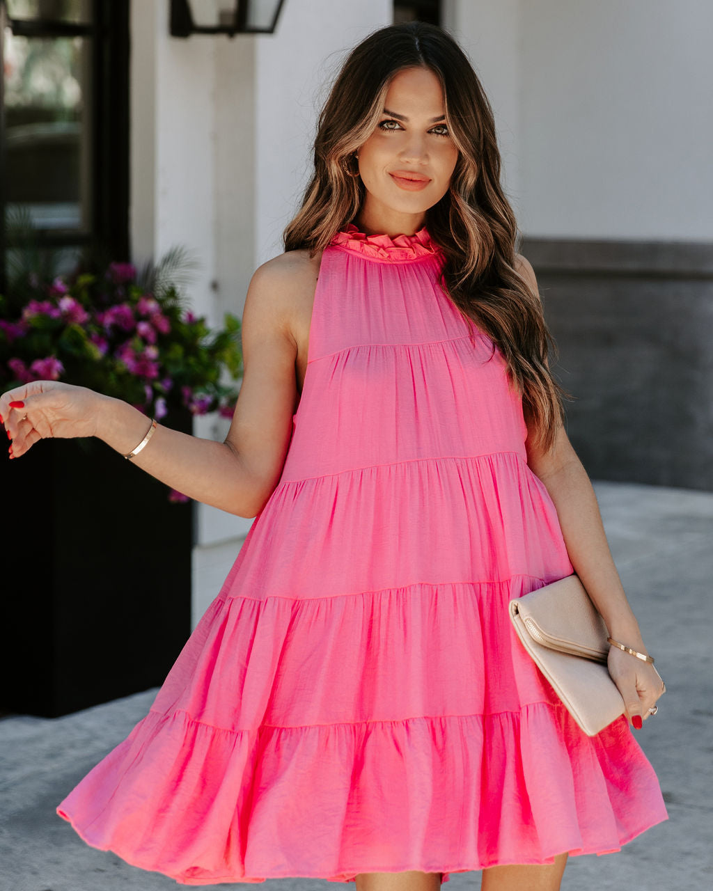 Pocketed Brenley Tiered Babydoll Dress Pink