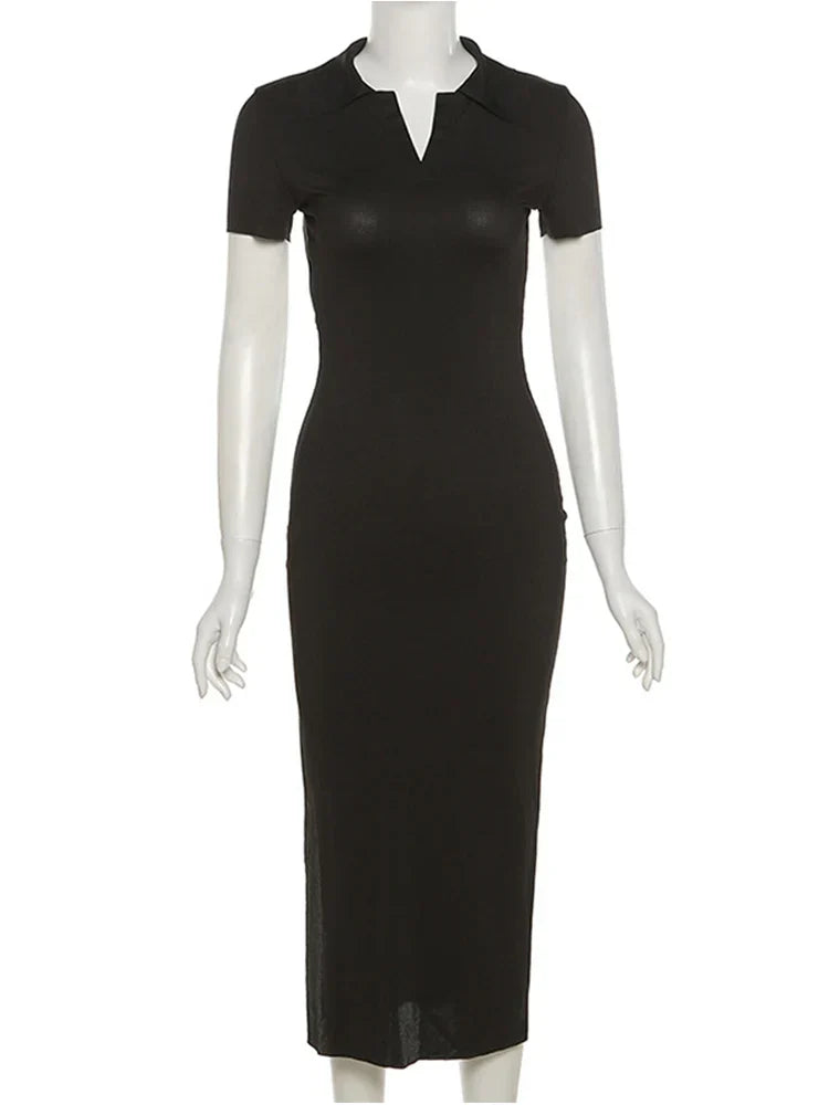 Short Knitted Backless Bandage Streetwear Solid Stretch Lady Midi Dresses