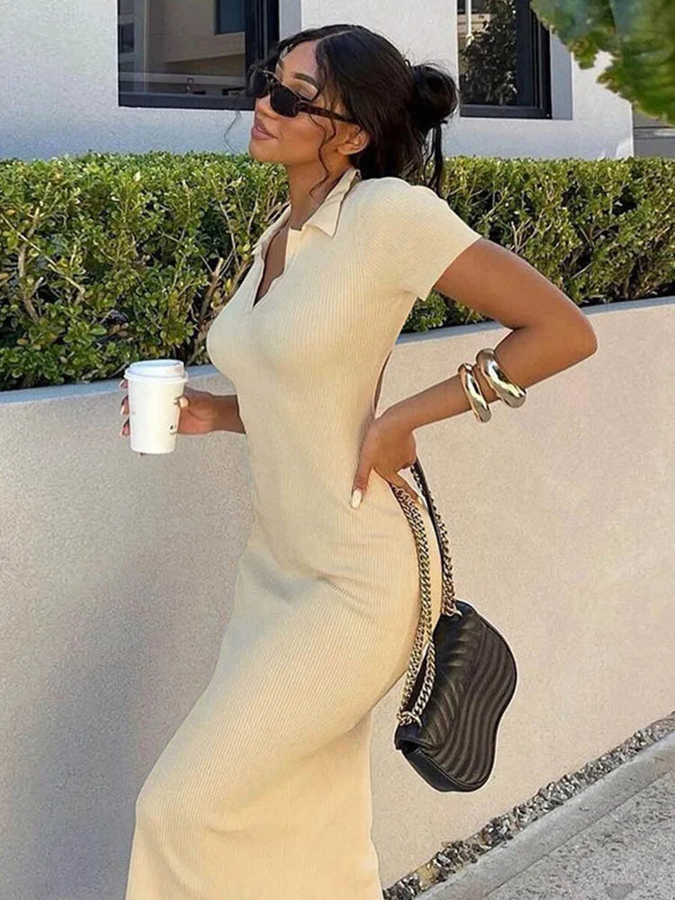 Short Knitted Backless Bandage Streetwear Solid Stretch Lady Midi Dresses