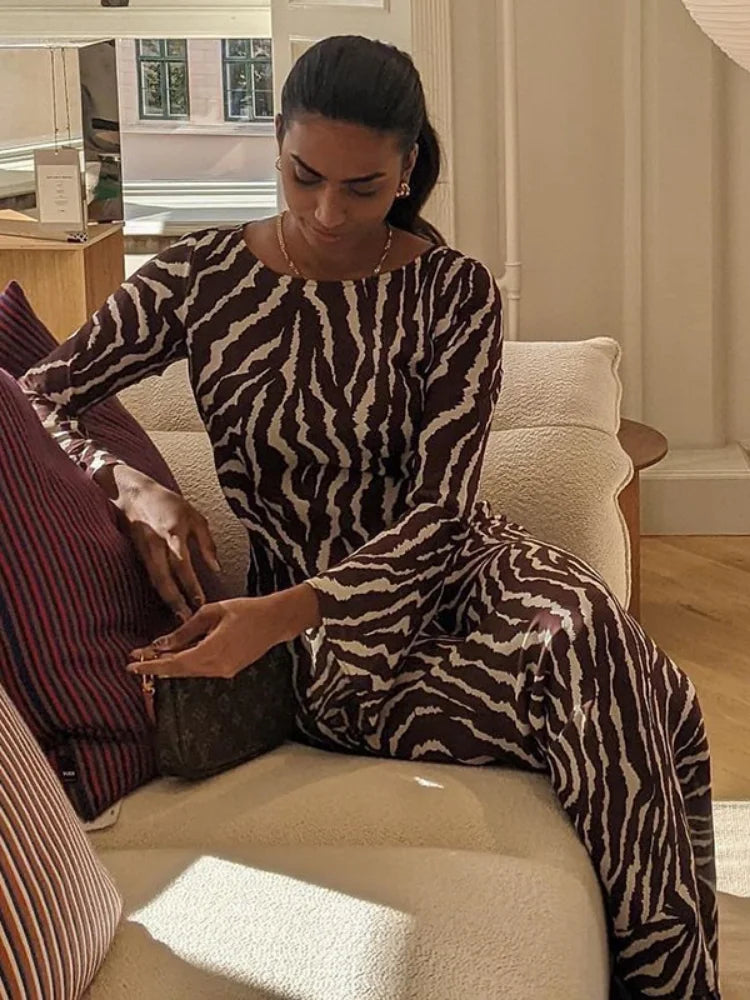 2024 Timeless Zebra Print Long Sleeve Party Maxi Dress