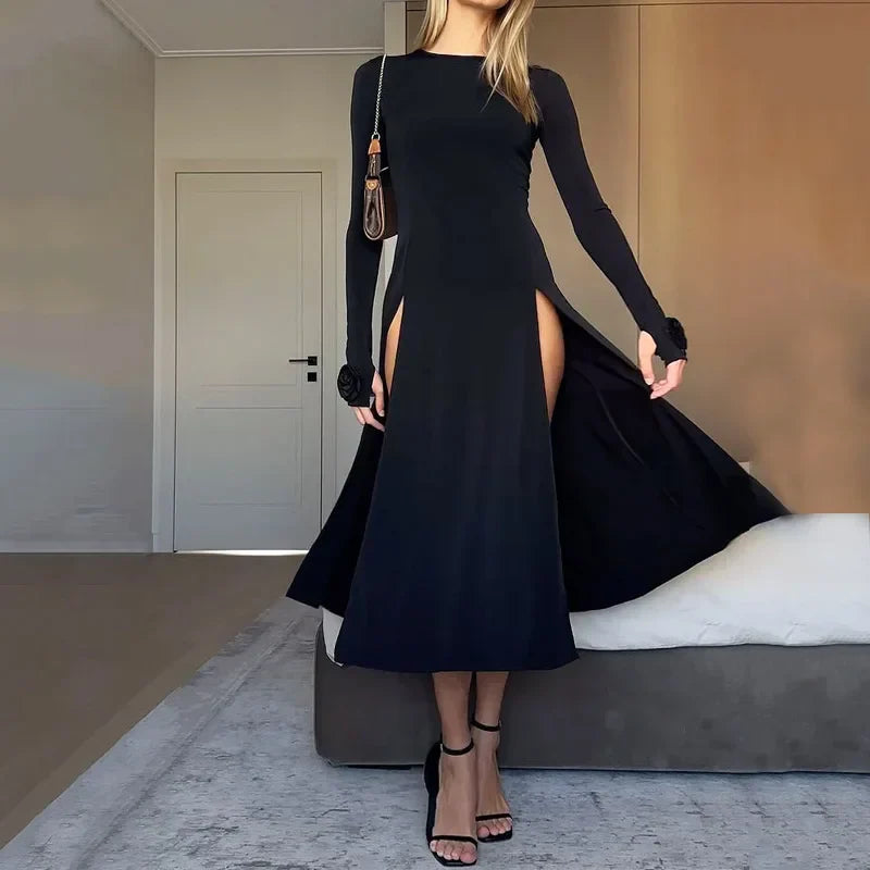 Rose Ellafads Split ALine Full Sleeve Midi Dress