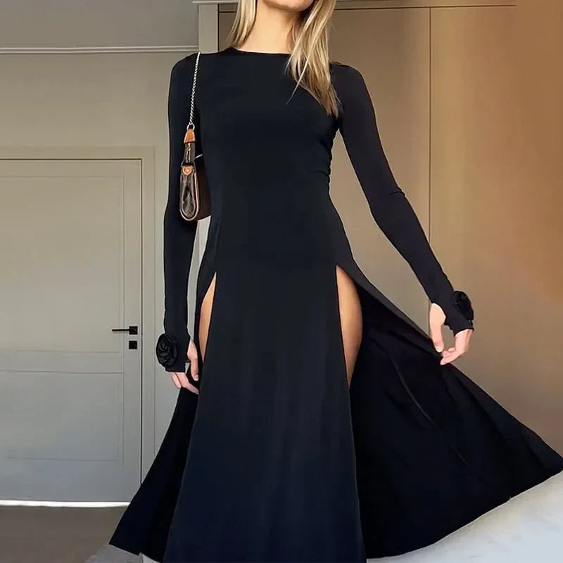 Rose Ellafads Split ALine Full Sleeve Midi Dress