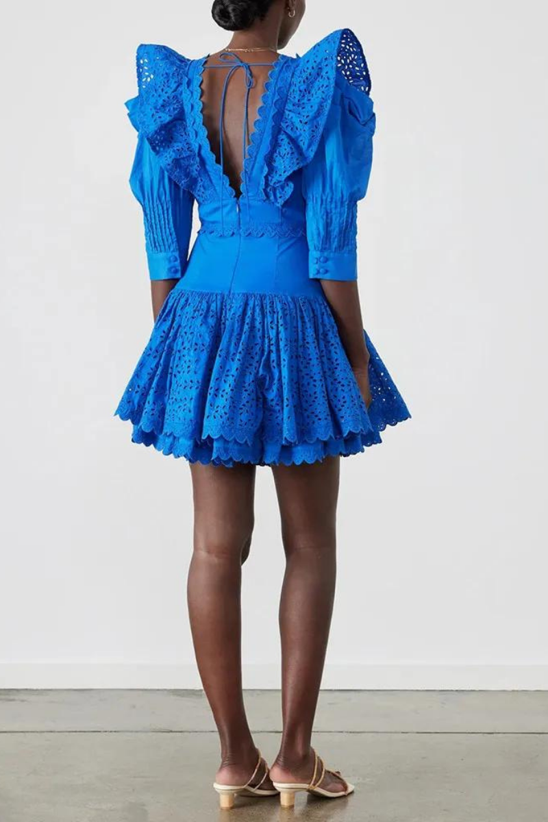 Minimalist Rosalía Backless Mini Dress with Ruffles and a Plunging Neckline Statement Occasion Edit