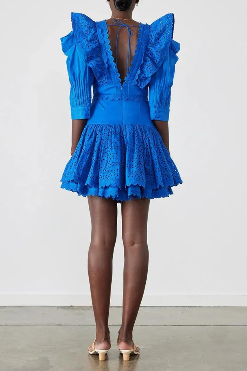 Minimalist Rosalía Backless Mini Dress with Ruffles and a Plunging Neckline Statement Occasion Edit