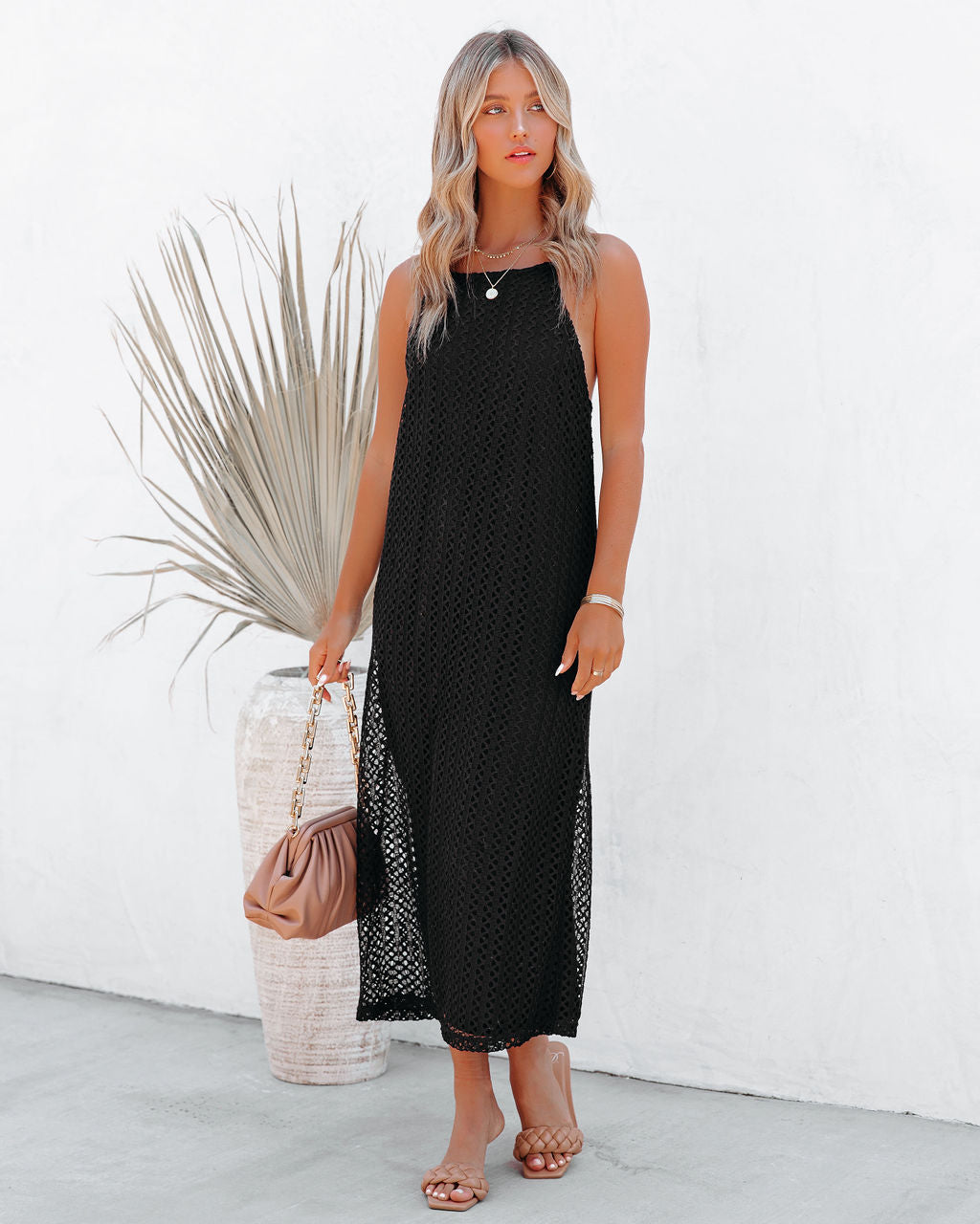 Crochet Esplanade Midi Dress Black FINAL
