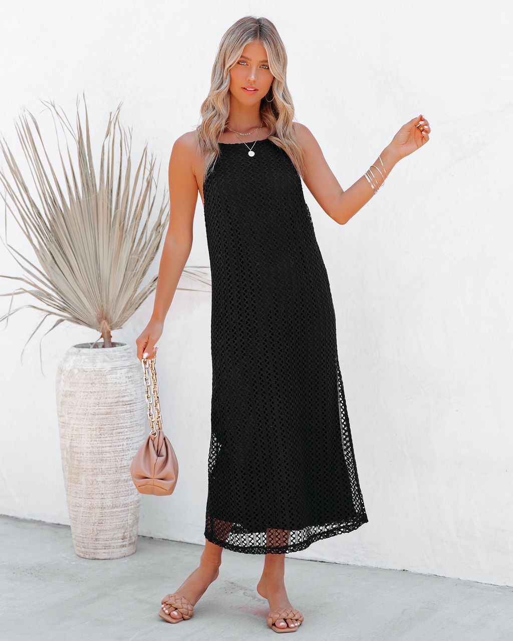 Crochet Esplanade Midi Dress Black FINAL