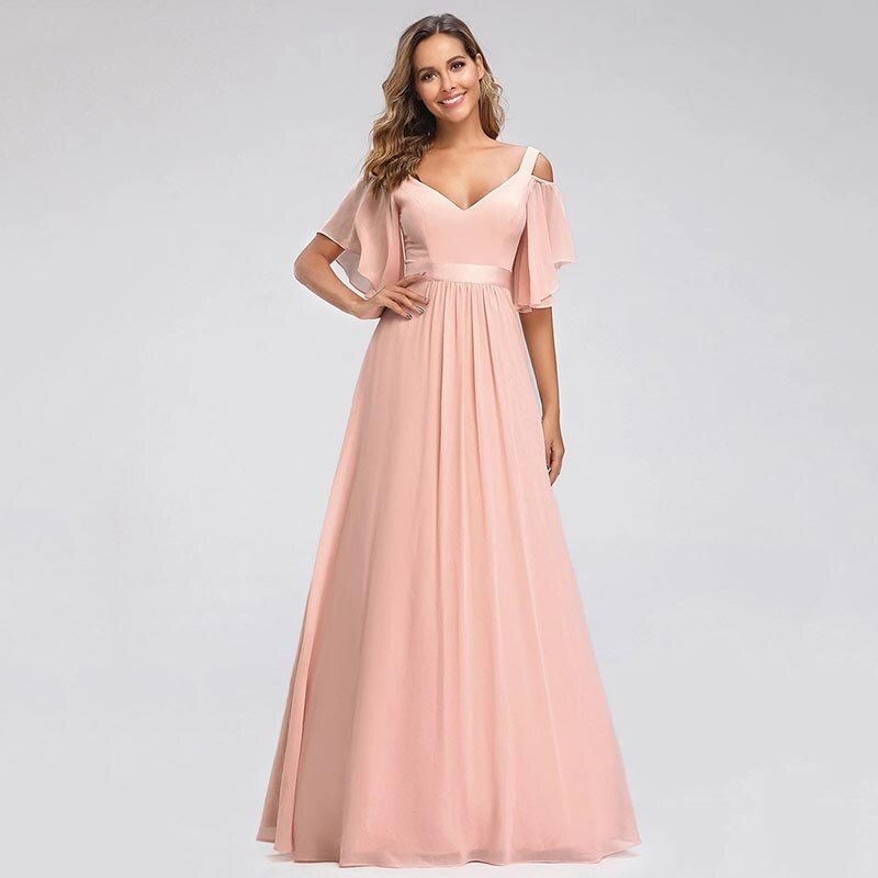 Kissnovaa - Ever Pretty LongCold Shoulder Chiffon Prom Dresses