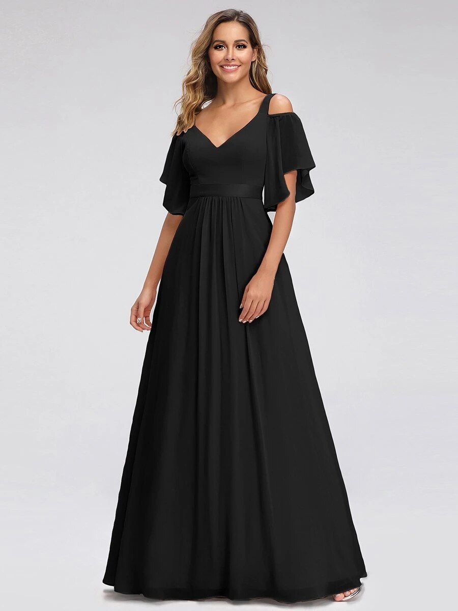 Kissnovaa - Ever Pretty LongCold Shoulder Chiffon Prom Dresses