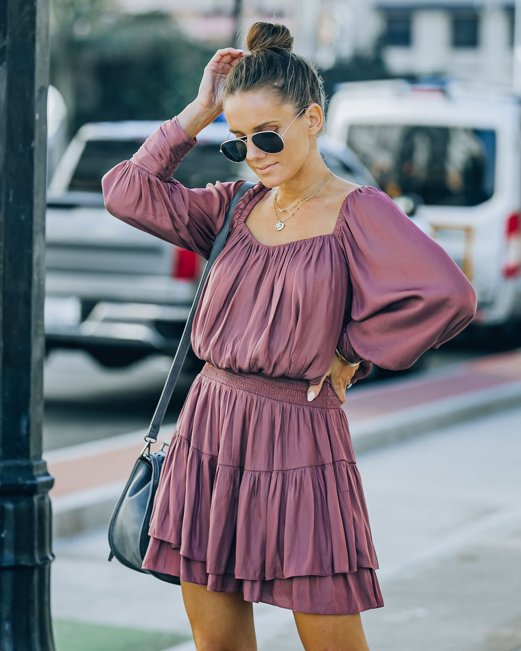 Smocked Ayla Ruffle Mini Dress Dark Mauve FINAL