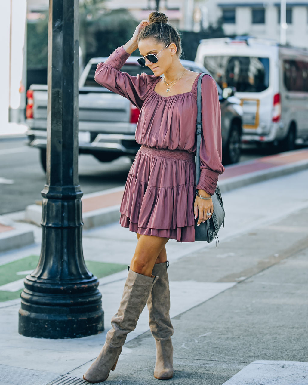 Smocked Ayla Ruffle Mini Dress Dark Mauve FINAL