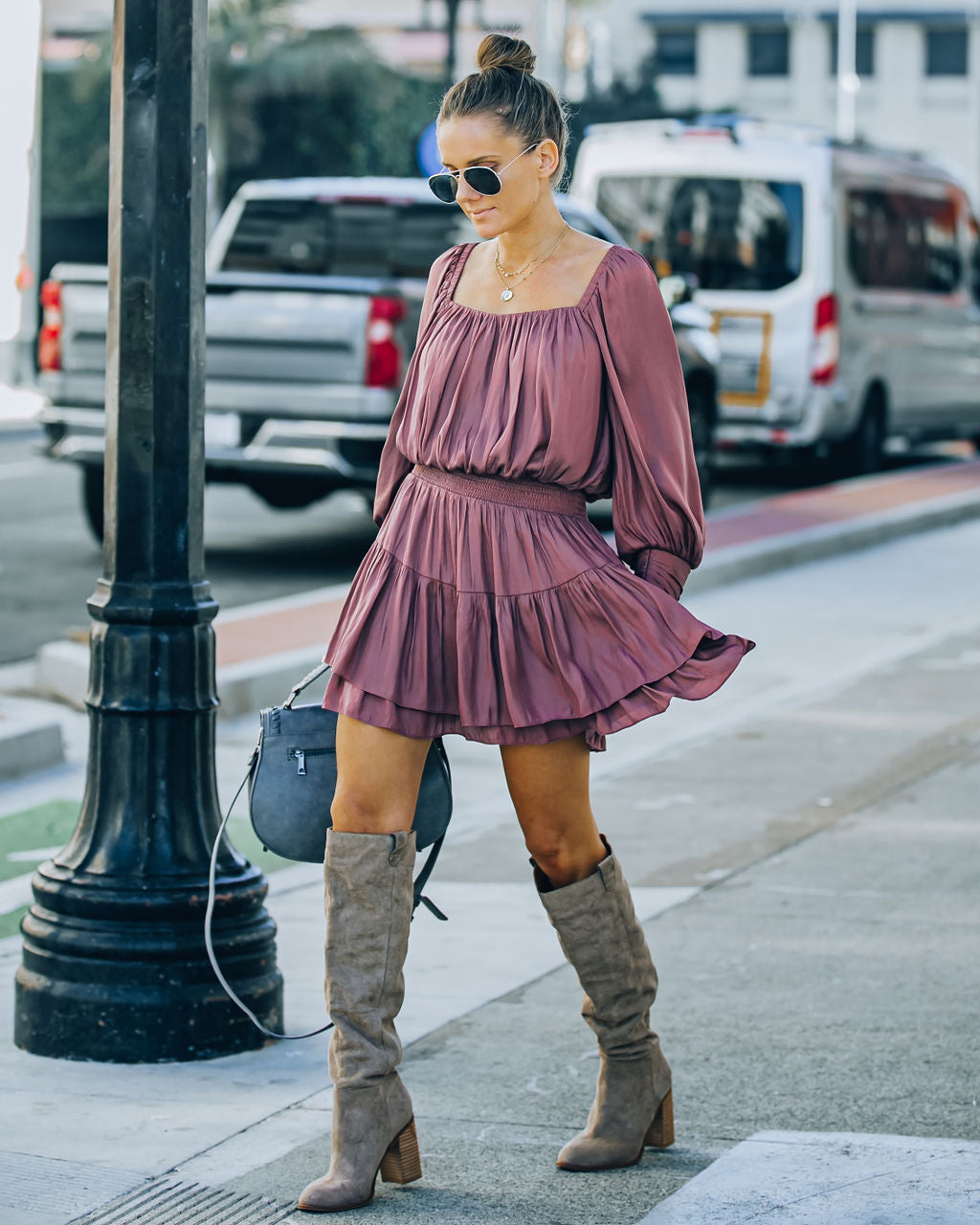 Smocked Ayla Ruffle Mini Dress Dark Mauve FINAL