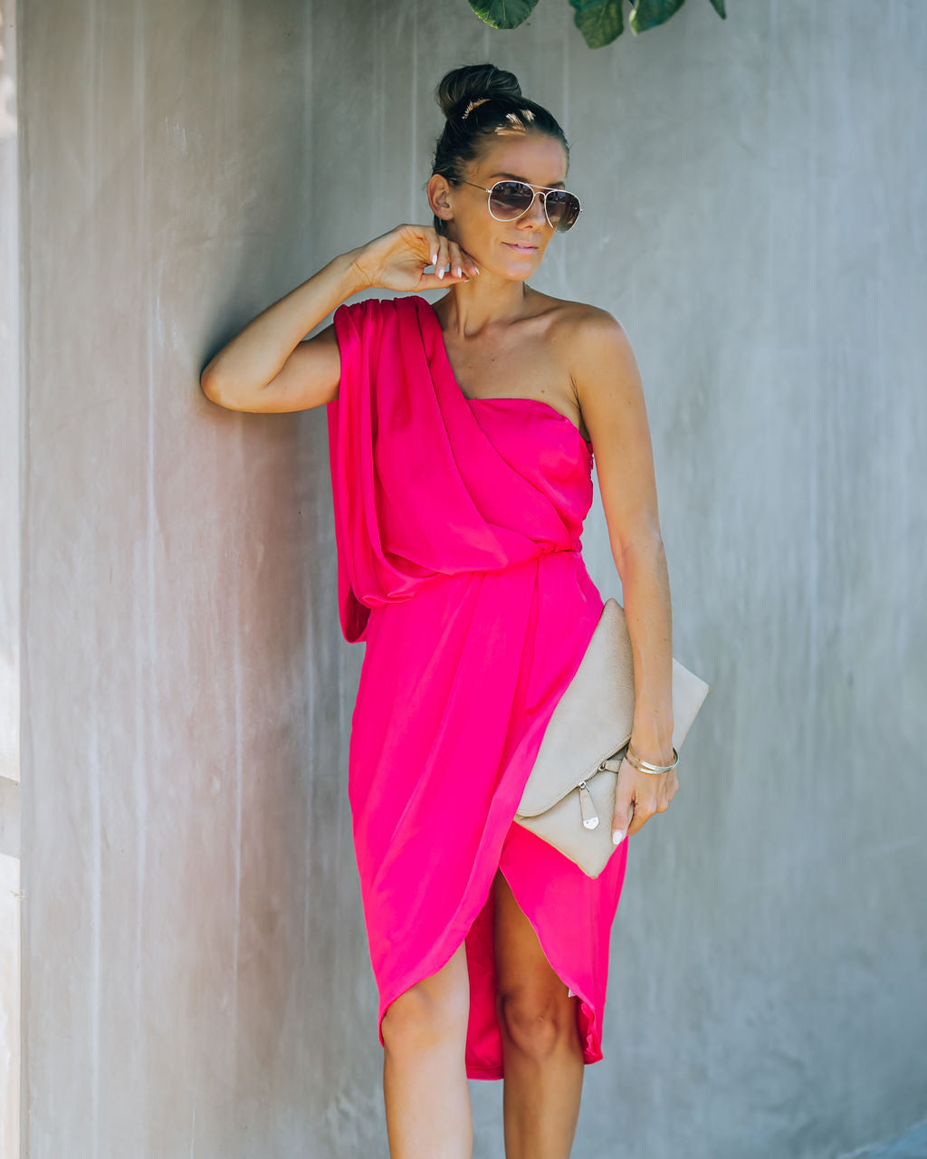 Satin Brava One Shoulder Drape Dress Paradise Pink FINAL