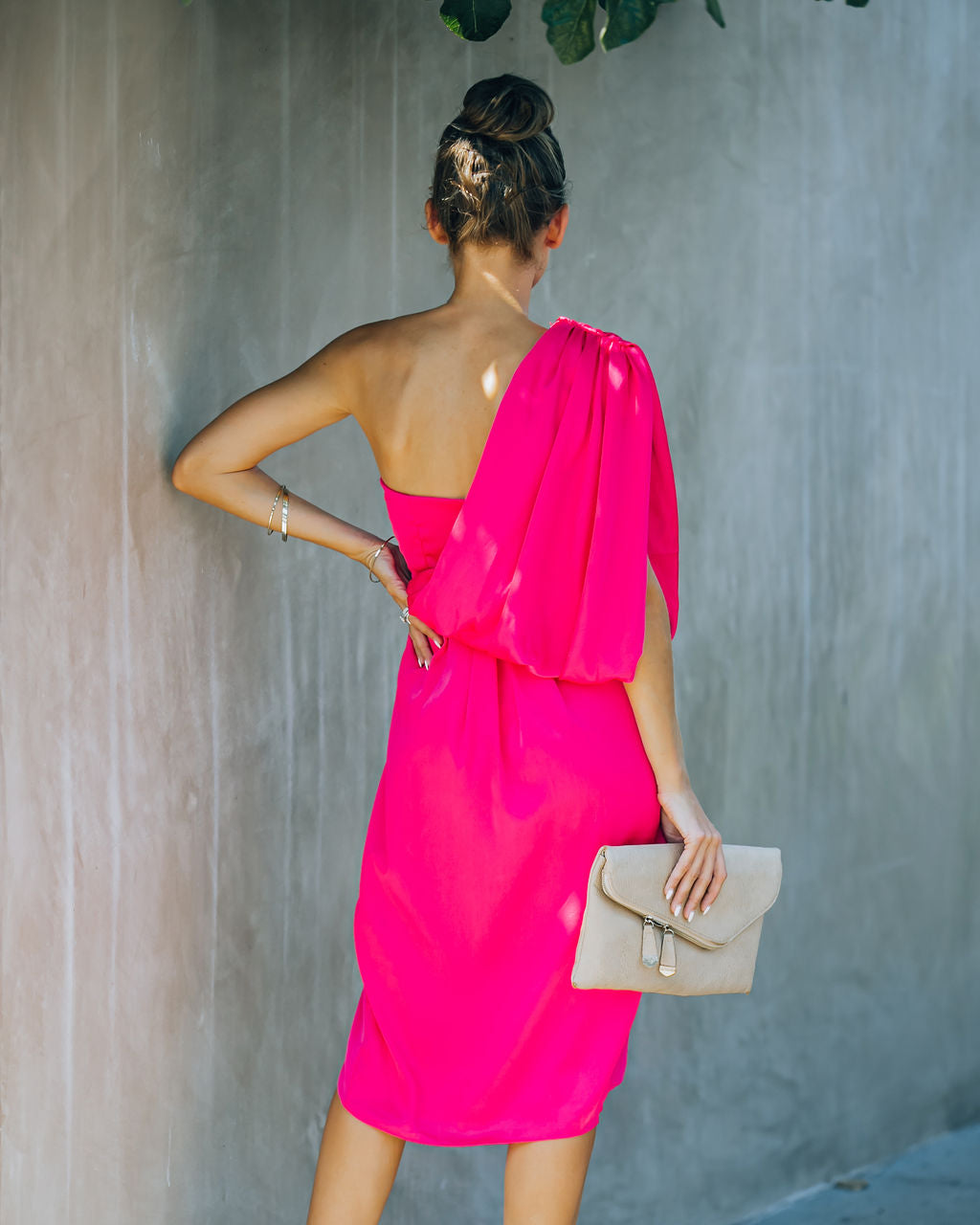 Satin Brava One Shoulder Drape Dress Paradise Pink FINAL