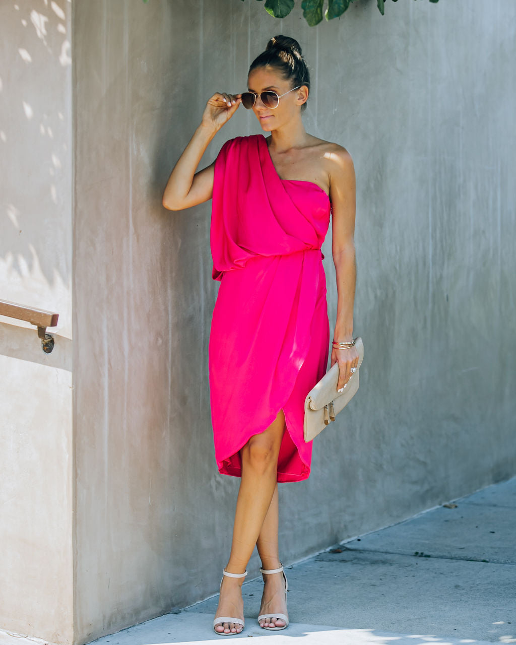 Satin Brava One Shoulder Drape Dress Paradise Pink FINAL