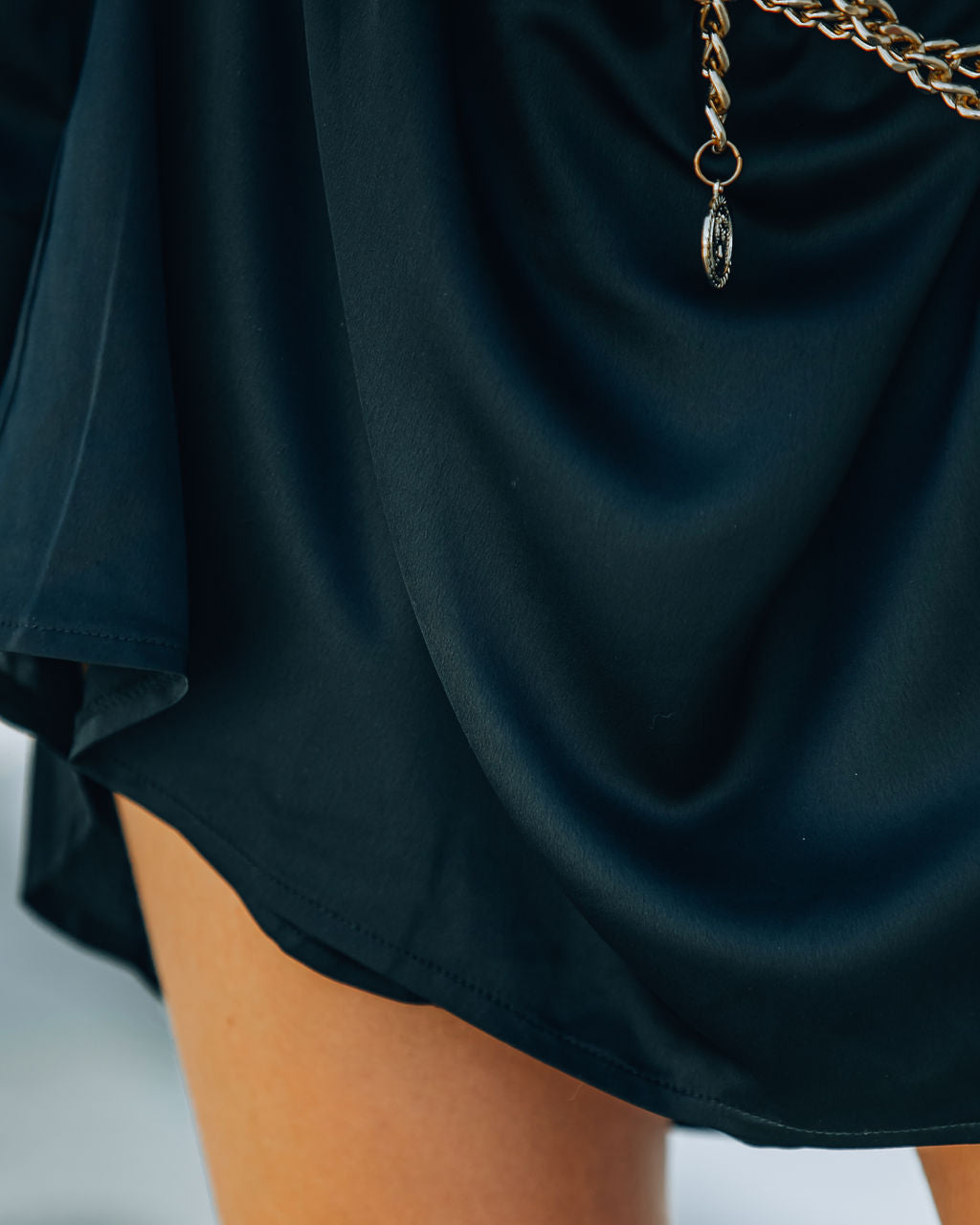 Satin Solutions Collared Drape Mini Dress Black