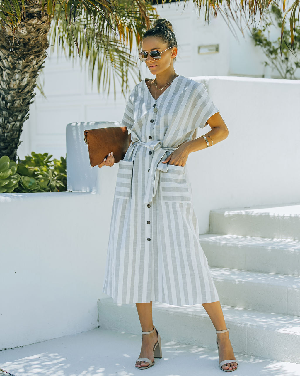 Cotton Francey Linen Blend Pocketed Midi Dress