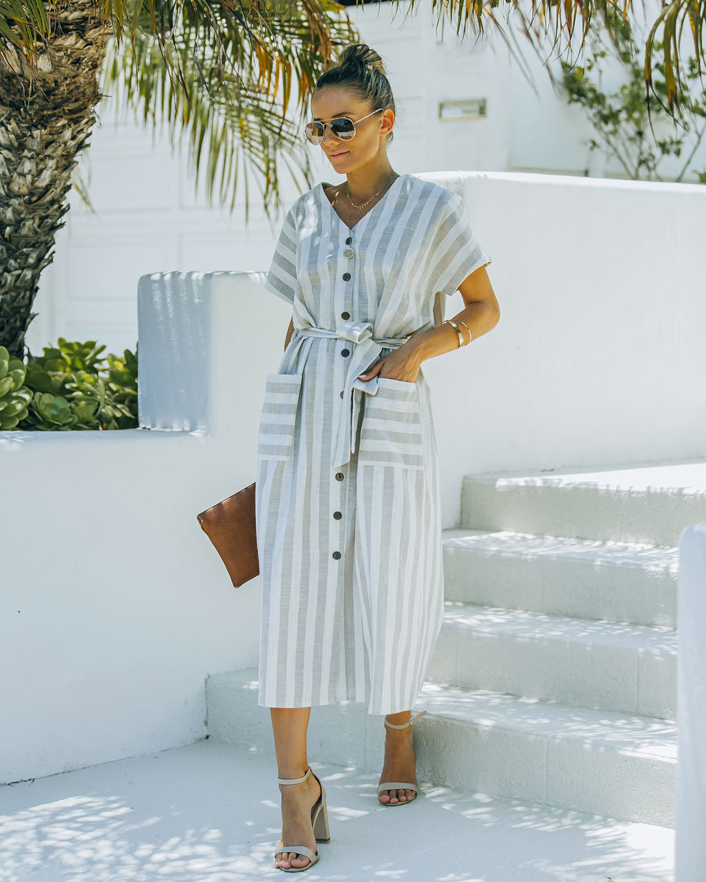 Cotton Francey Linen Blend Pocketed Midi Dress
