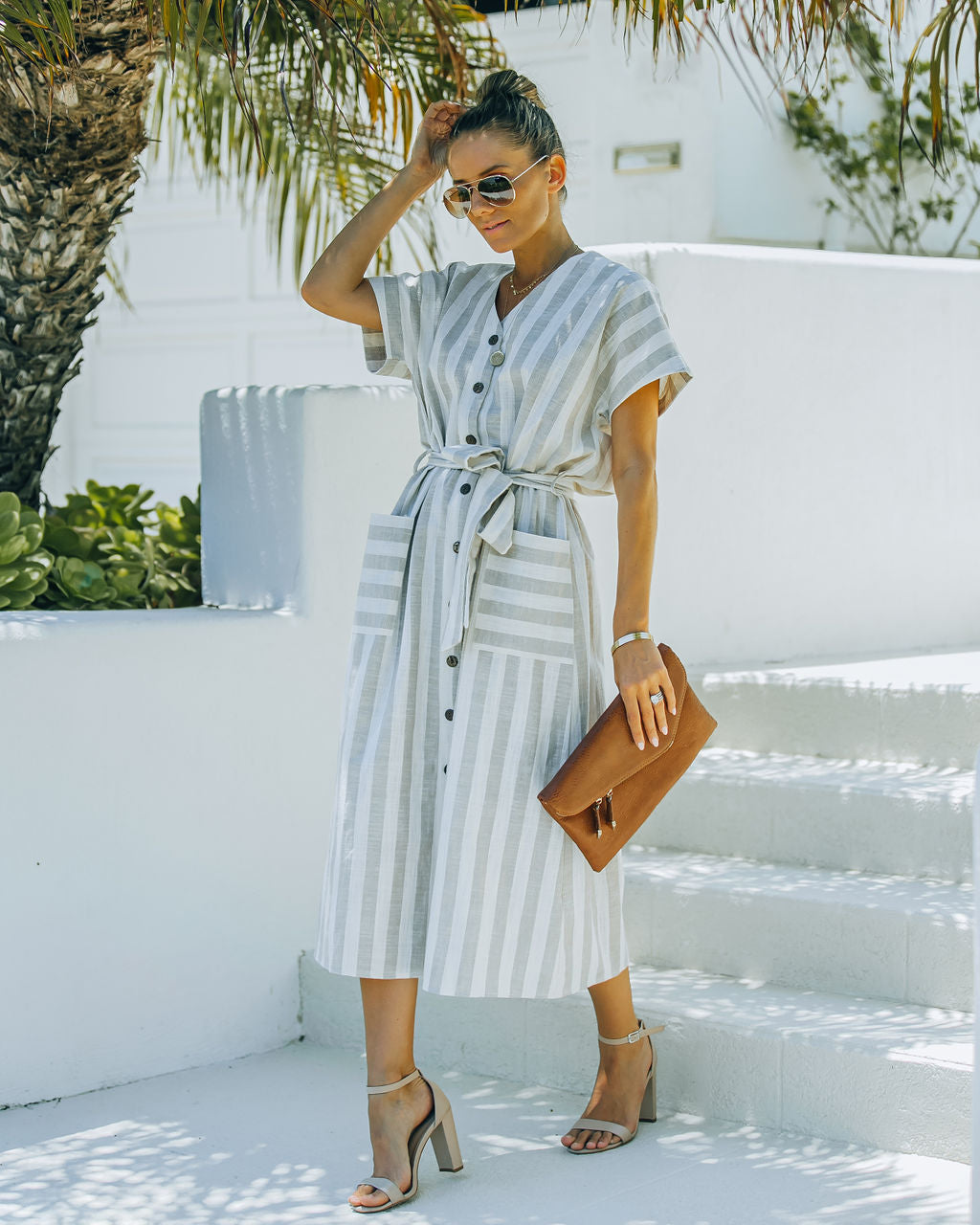 Cotton Francey Linen Blend Pocketed Midi Dress