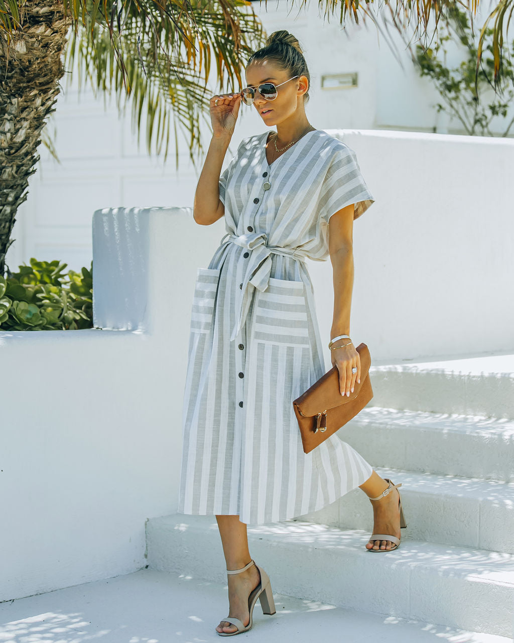 Cotton Francey Linen Blend Pocketed Midi Dress