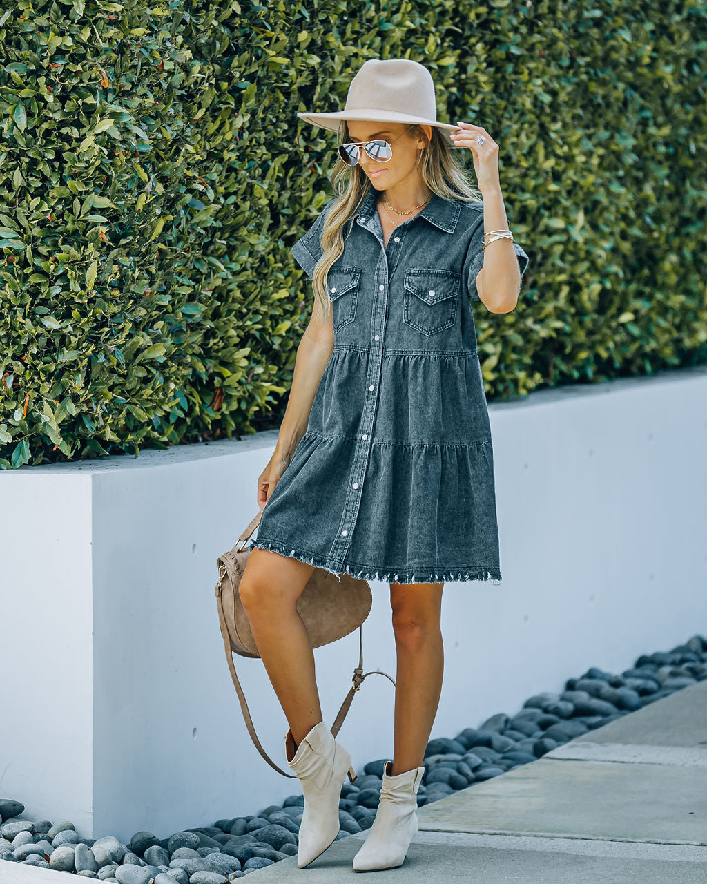 Button Madden Down Denim Shirt Dress
