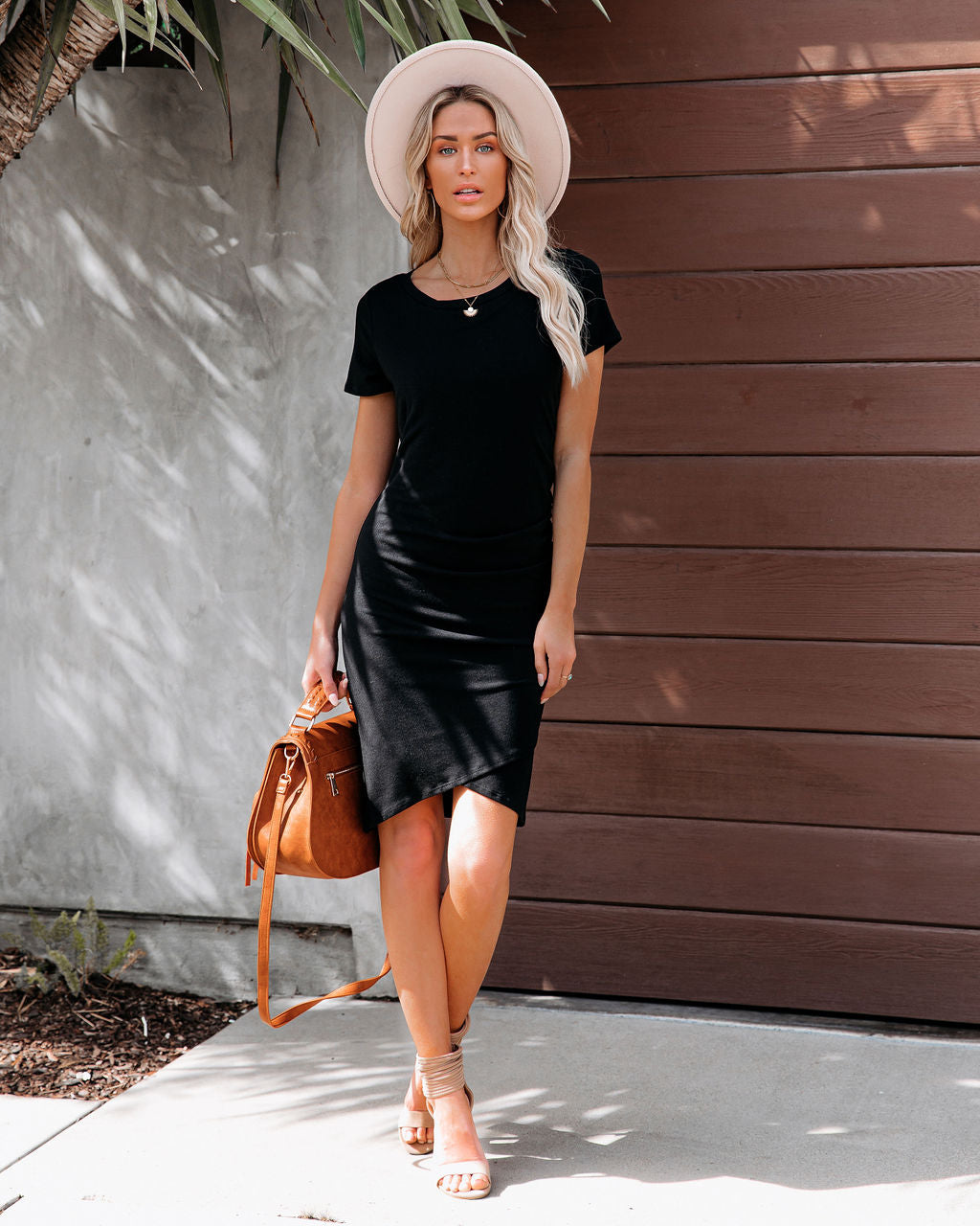 Short Francesca Sleeve Ruched Knit Dress Black