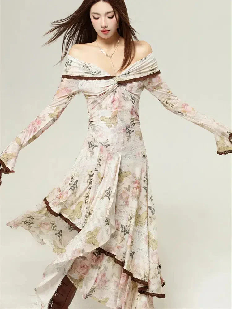 Butterfly Fairycore Off Shoulder Midi Dress