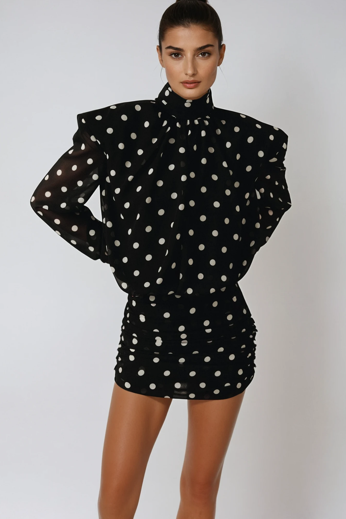 Long Faiz Sleeve Dot Mini Dress