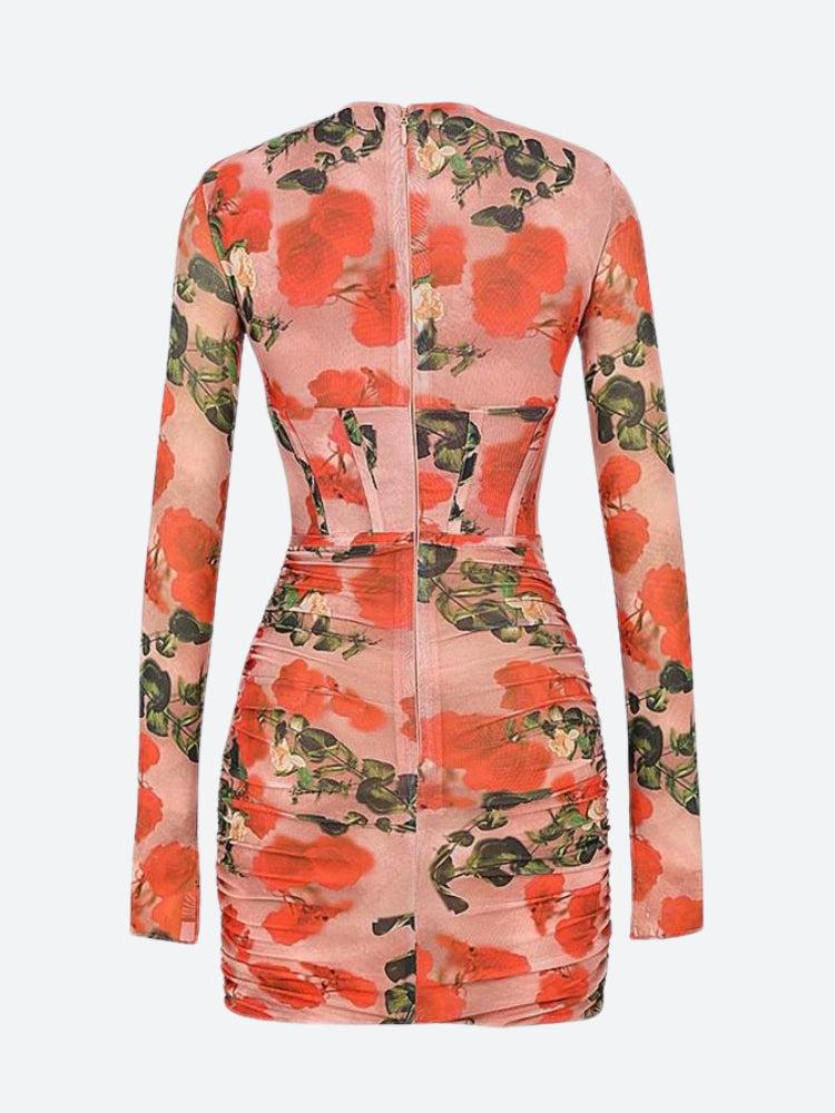 Botanical Ruched Corset Mini Dress