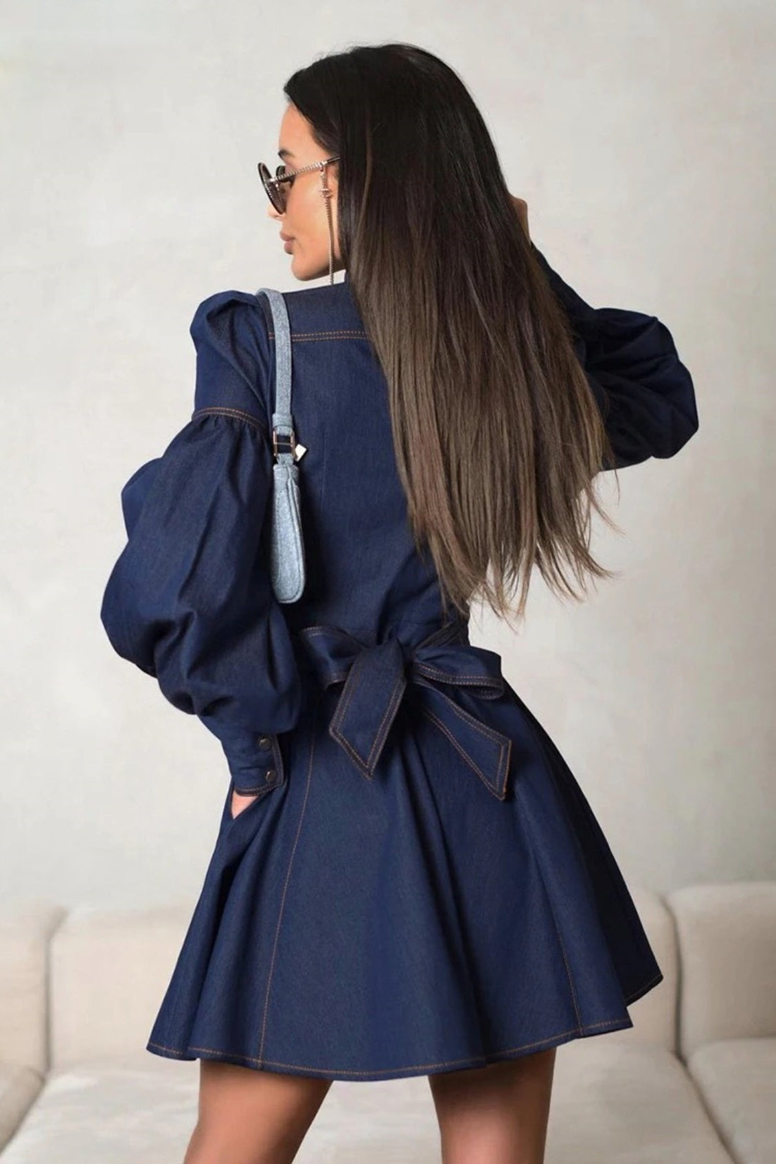 Puff Lena Sleeve Denim Mini Dress