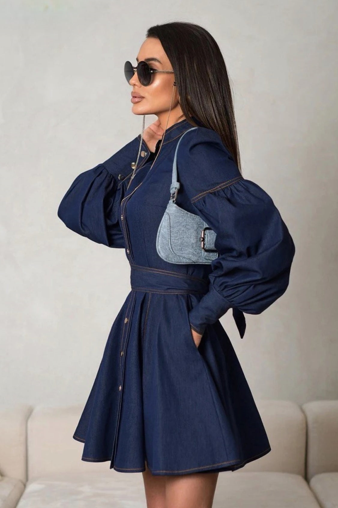 Puff Lena Sleeve Denim Mini Dress