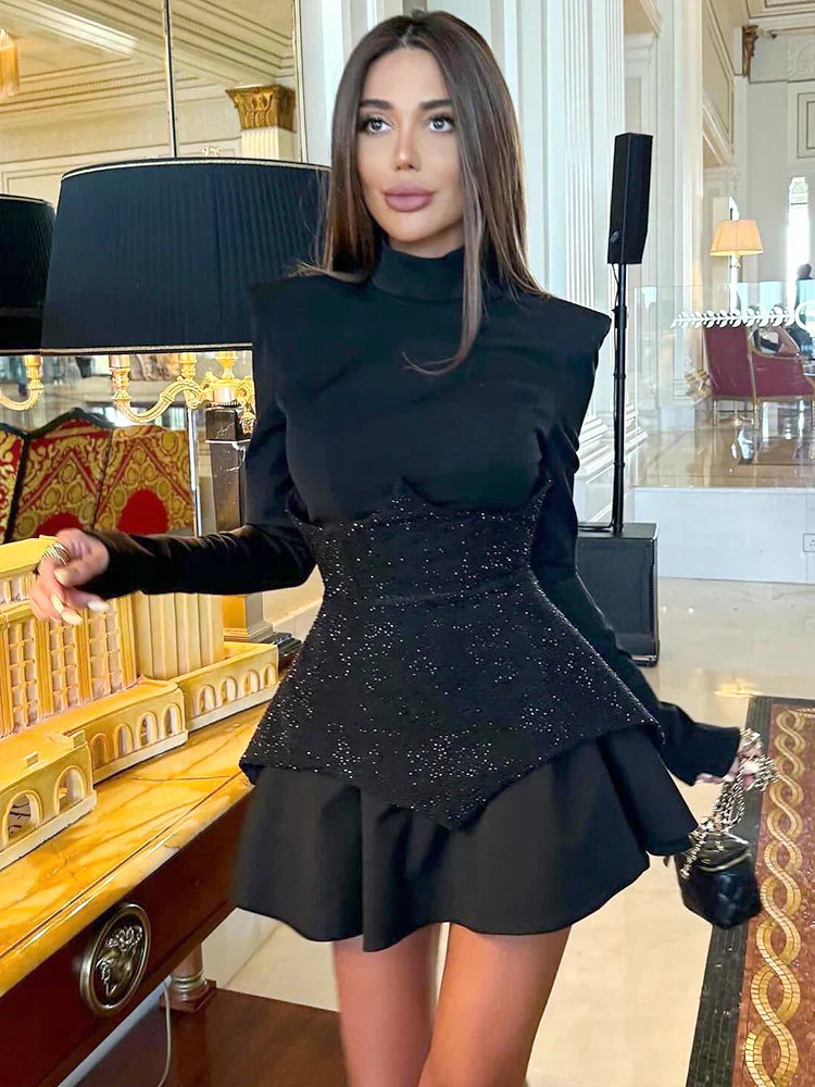 Shiny Lydia Sequins Patchwork Mini Dress