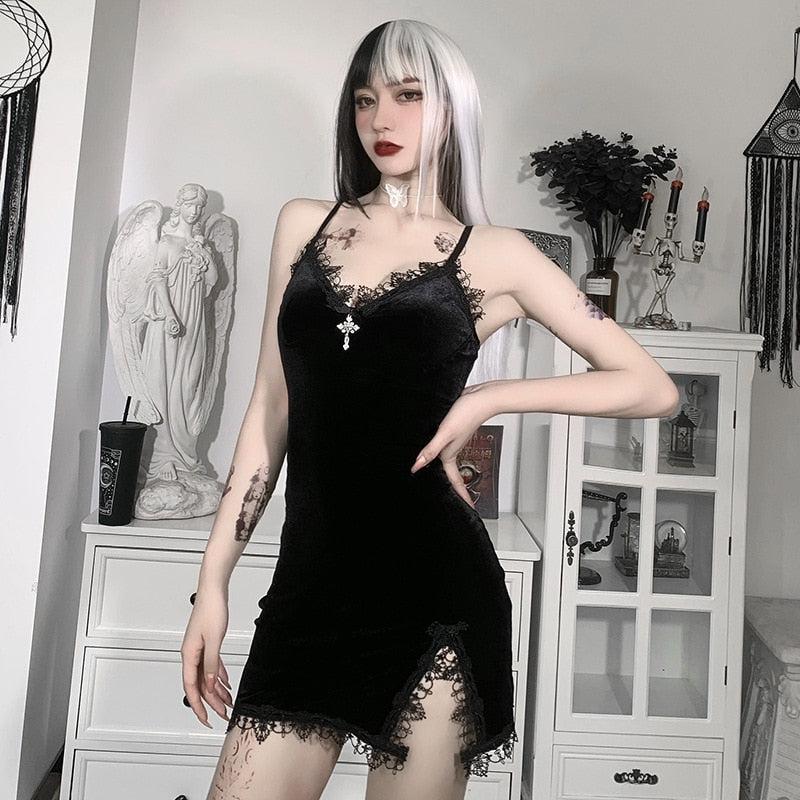 Cross Goth Detail Mini Dress