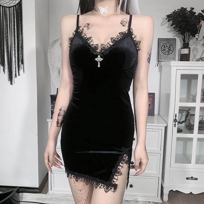 Cross Goth Detail Mini Dress