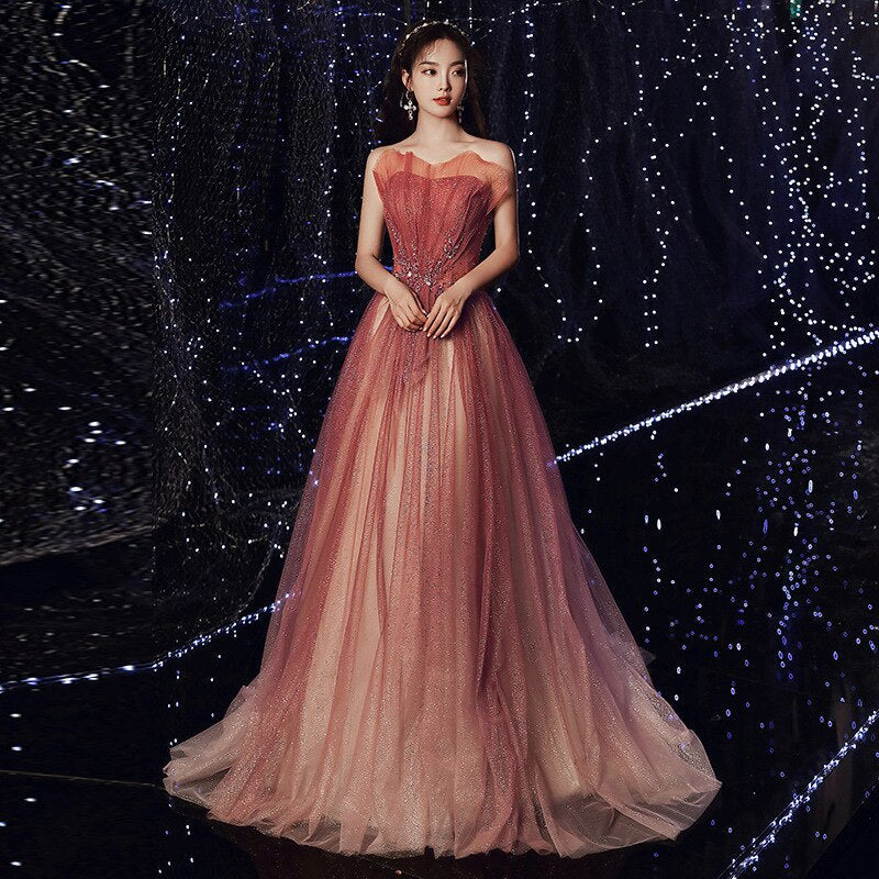 Kissnovaa - Gradient Sexy Long Dress Sweetheart Prom Dresses