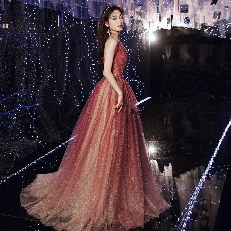 Kissnovaa - Gradient Sexy Long Dress Sweetheart Prom Dresses